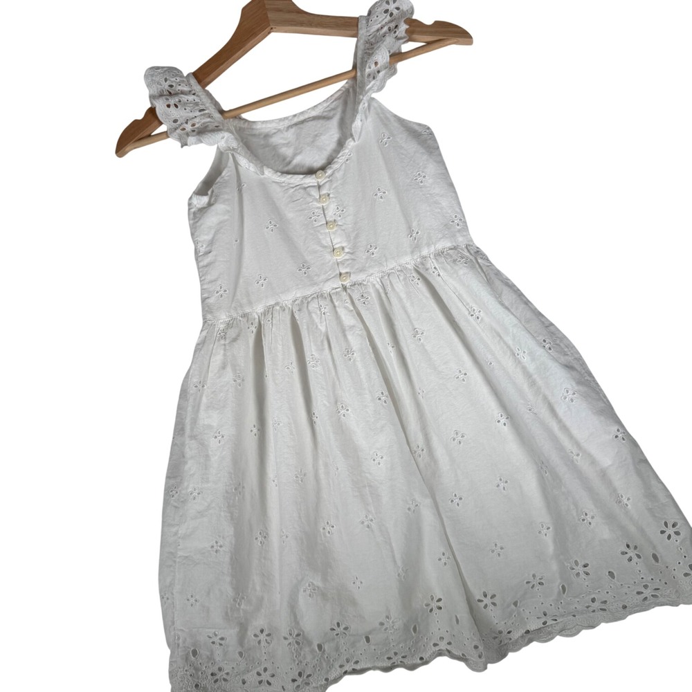 Gap Kids Girls White Eyelet Ruffle Sleeve Dress Size M 8-9 679854-00 Optic White